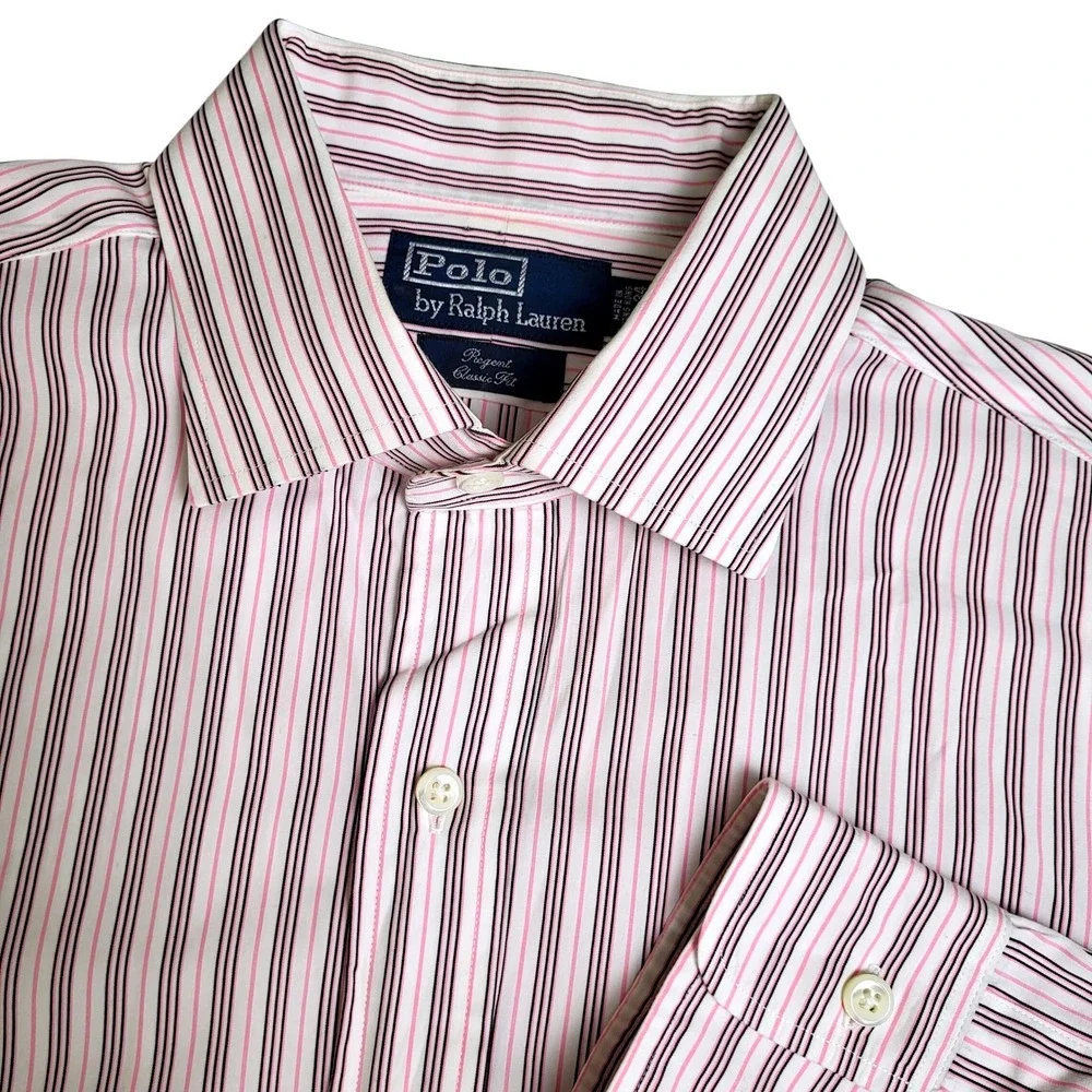 Polo by Ralph Lauren Mens 16.5 -34 Regent Classic Fit Striped Dress Shirt Pony